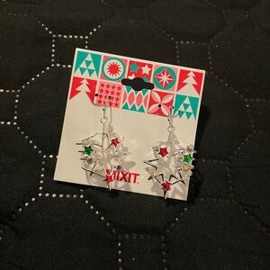 Mixit Festive Silver Earrings with Red and Green Details